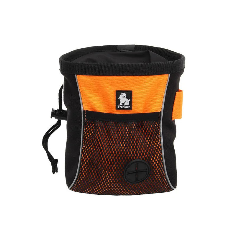 Orange dog training waist bag with adjustable belt and removable waste compartment