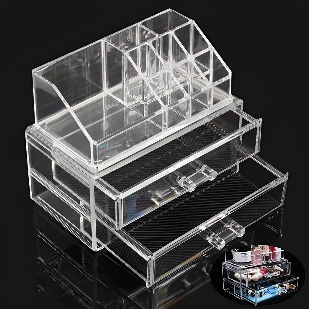 Transparent foldable acrylic makeup storage case with 18 litre capacity