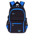 Waterproof nylon school backpack in multiple colours with dimensions 46x30x18 cm showing compartment layout