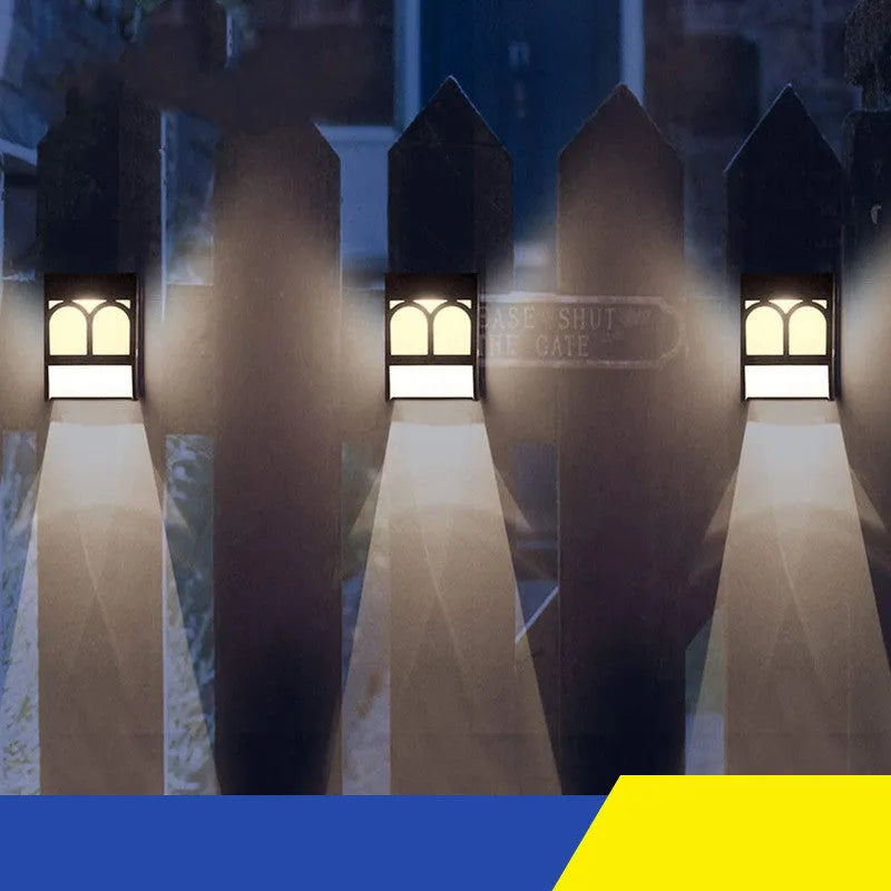 Solar wall lamp for outdoor courtyard and garden lighting with five colour modes