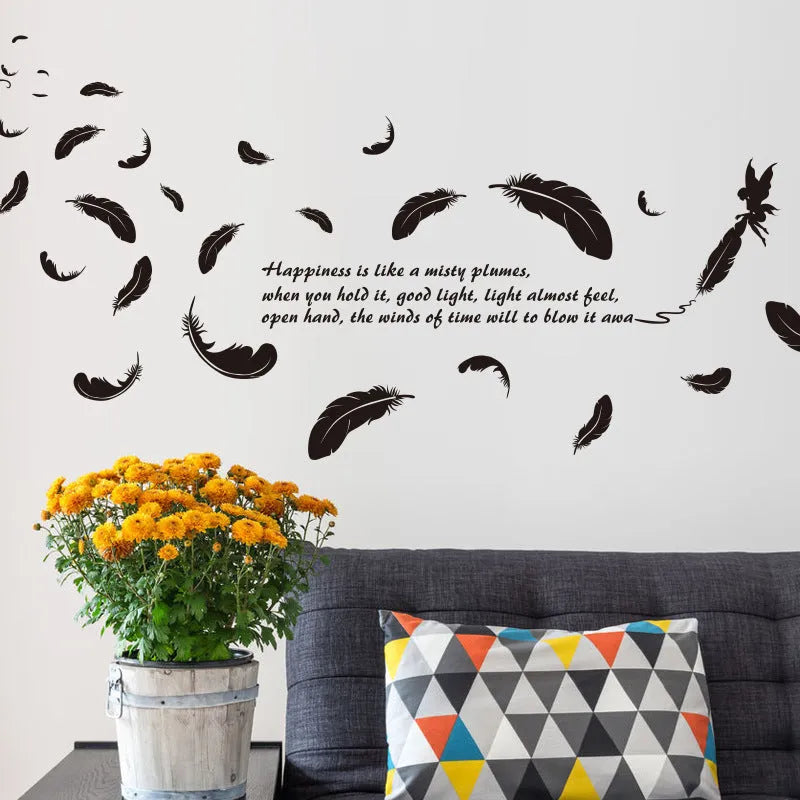 Black feather angel wall sticker showing three generations, 50x70 cm removable decoration