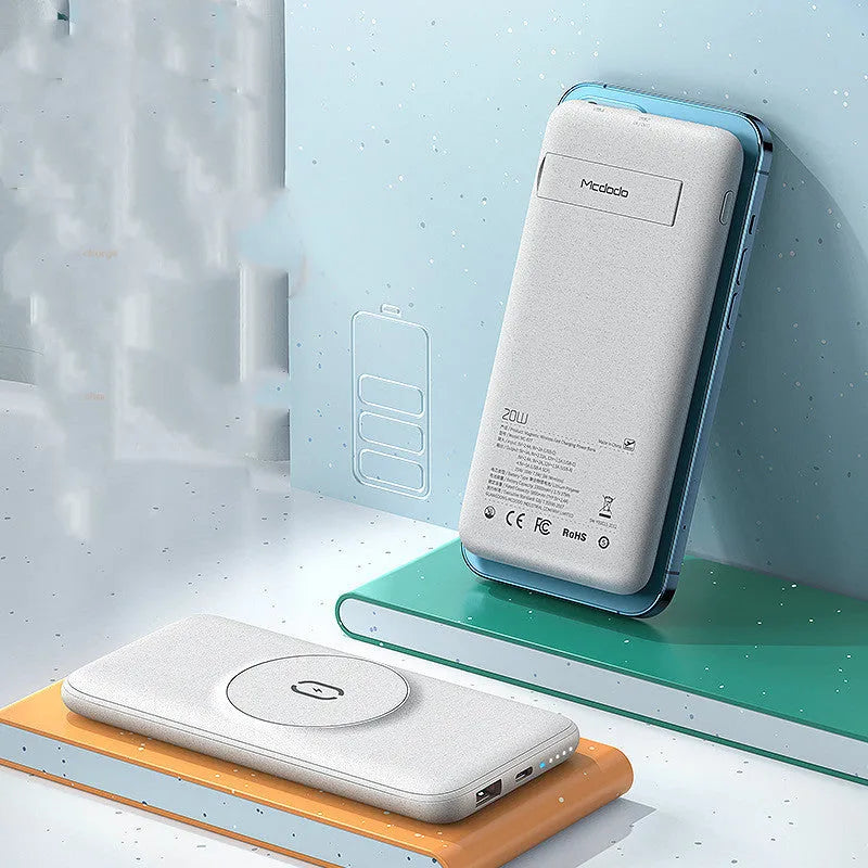 Maiduo Magsafe magnetic wireless power bank in mint green colour showing clip and dimensions