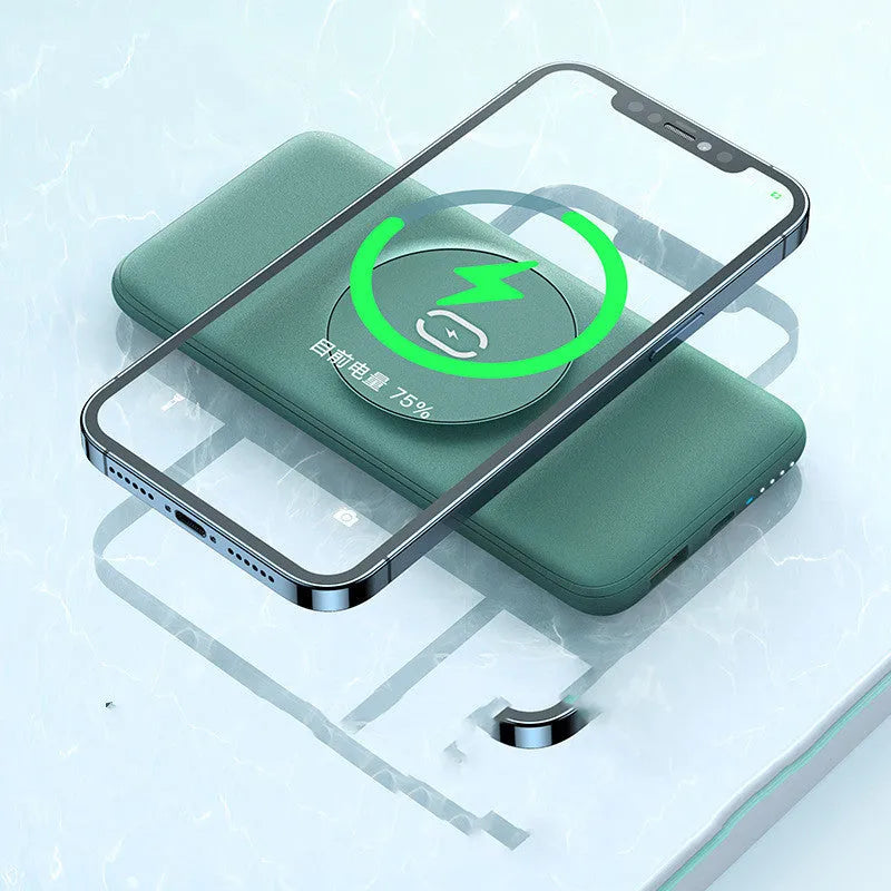 Maiduo Magsafe magnetic wireless power bank in mint green colour showing clip and dimensions