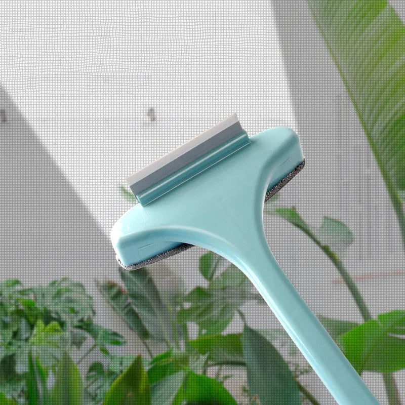 Screen window cleaning tool with microfibre brush head and crevice brush attachment