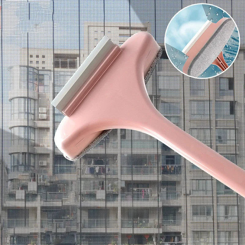 Screen window cleaning tool with microfibre brush head and crevice brush attachment