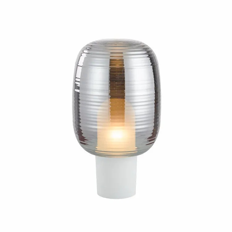 Glass table lamp with Nordic design in cognac or smoky grey colour with LED light source