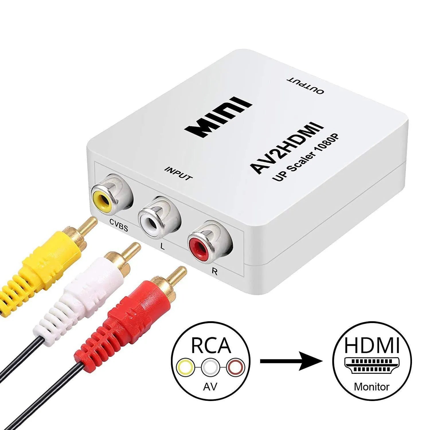 Black and white AV to HDMI converter cable with 0.5 metre length for 1080P TV line connection