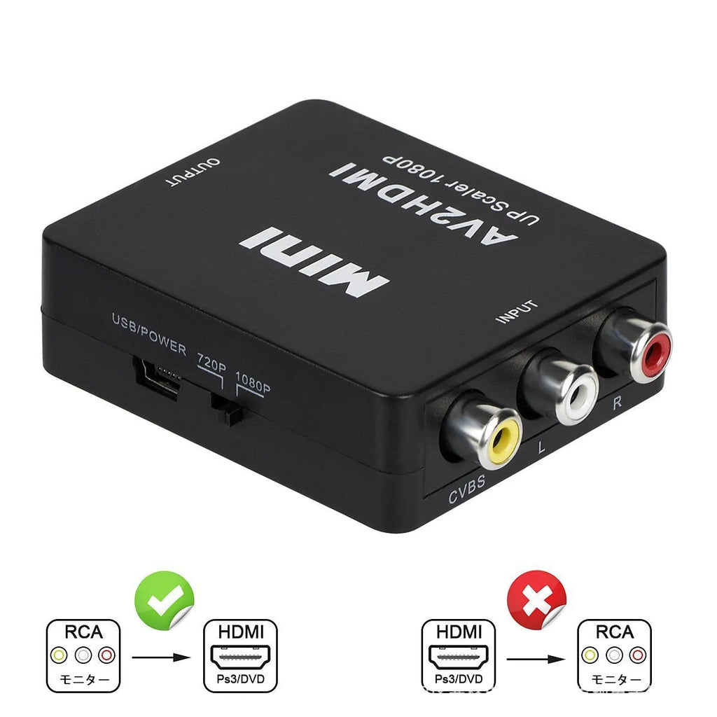 Black and white AV to HDMI converter cable with 0.5 metre length for 1080P TV line connection