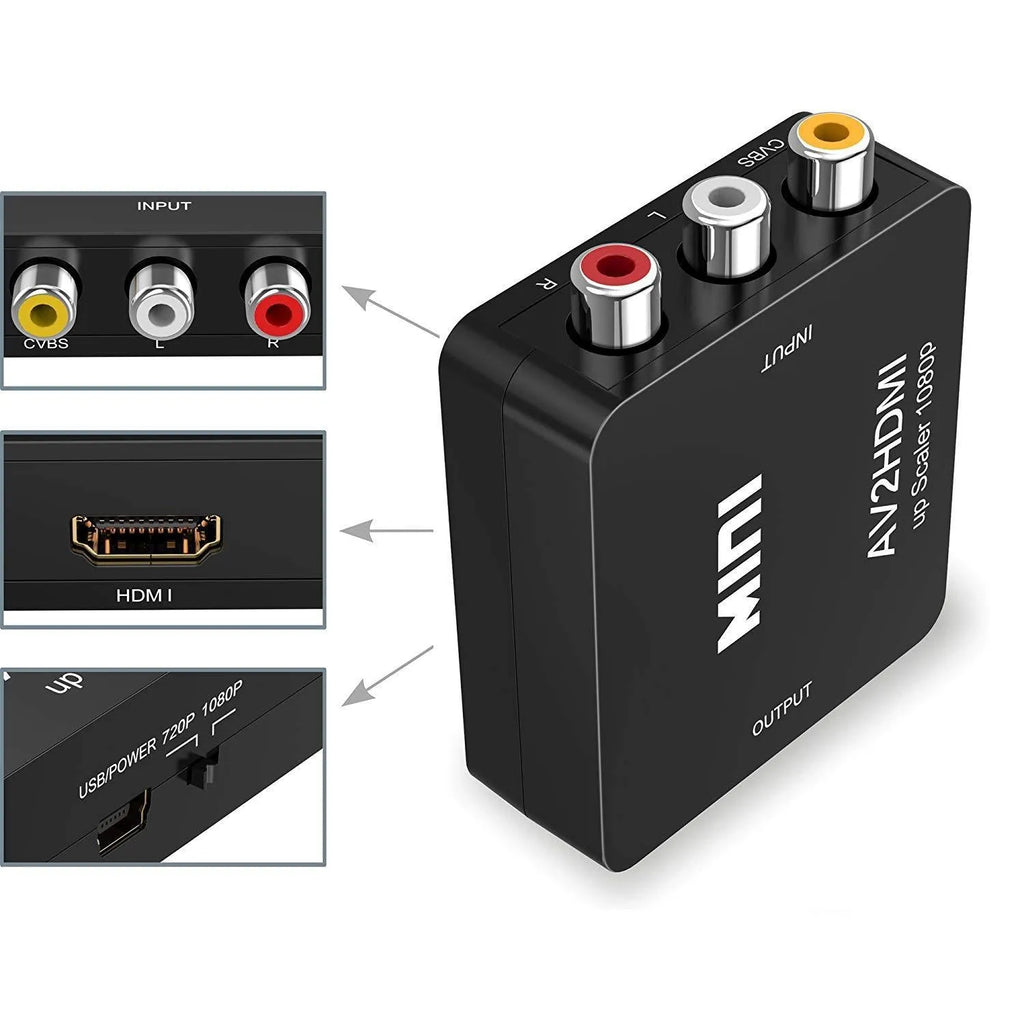Black and white AV to HDMI converter cable with 0.5 metre length for 1080P TV line connection