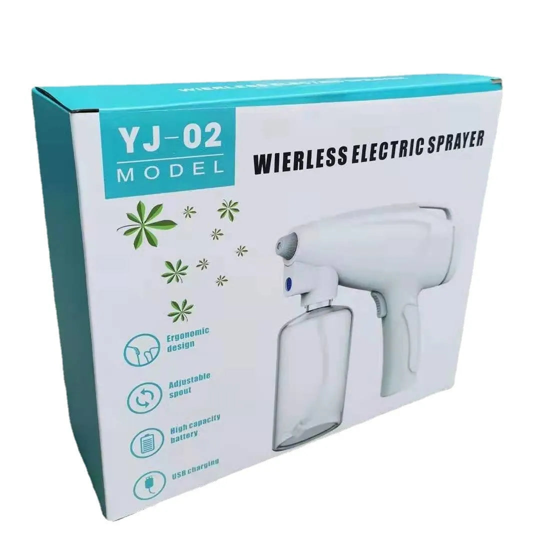 White handheld wireless electric spray disinfection gun with anti-blocking nozzle and USB-C charging port