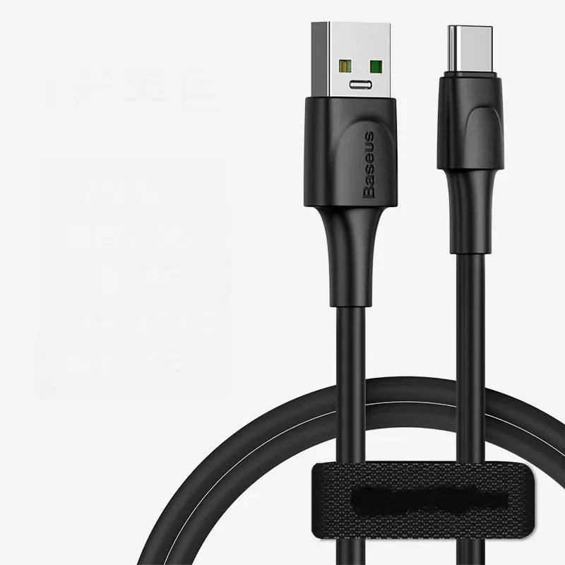 Baseus black and white Android fast charging cables with Micro USB plug, showing 1m and 2m lengths.