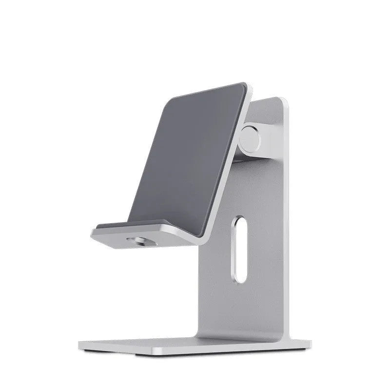 Alloy mobile phone holder in Dark Space Gray colour on a desktop