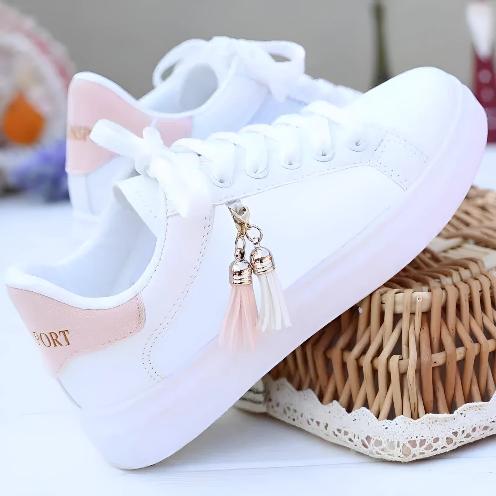 White mesh women's casual shoes with rubber sole and 4cm flat heel