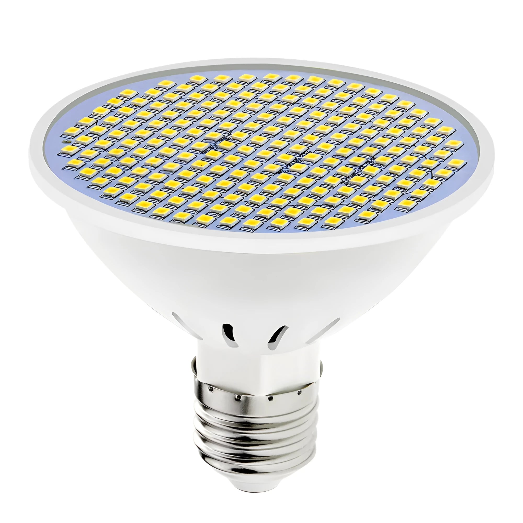 E27 LED lamp cup bulb showing warm white and cool white options with different LED bead counts