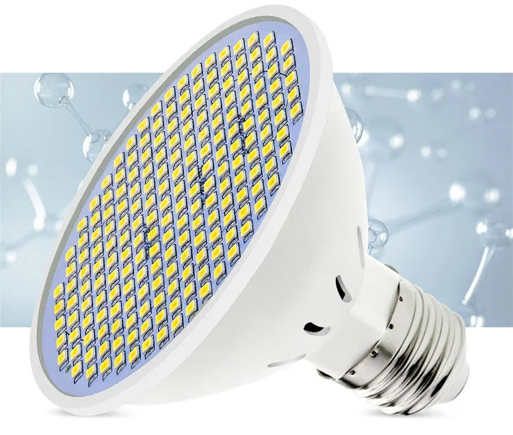 E27 LED lamp cup bulb showing warm white and cool white options with different LED bead counts