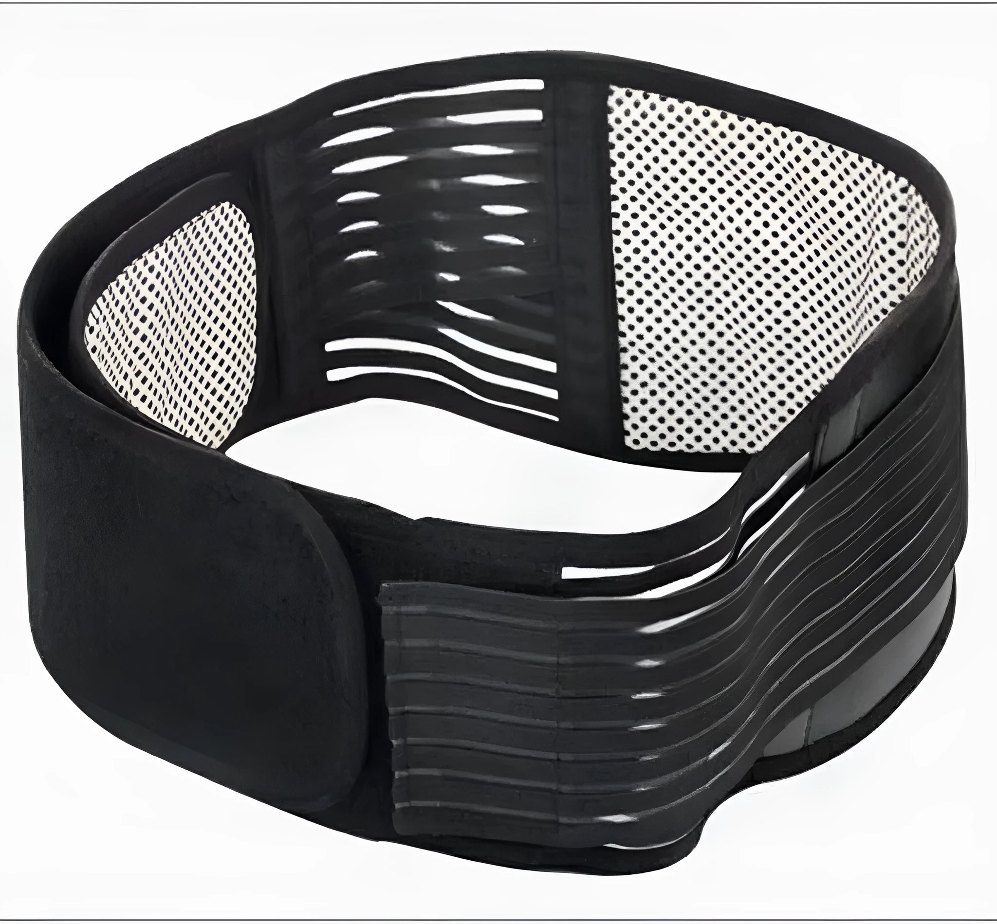Self-heating magnetic waist protection belt in black and beige colours with elastic cloth construction