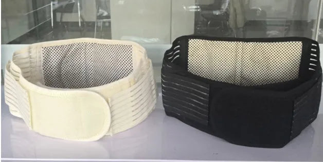 Self-heating magnetic waist protection belt in black and beige colours with elastic cloth construction