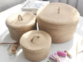 Japanese linen fabric storage basket with cover for bedroom underwear organisation in three sizes