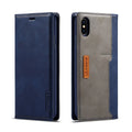 Black leather and PU flip wallet phone case for iPhone showing card slots and closed cover.