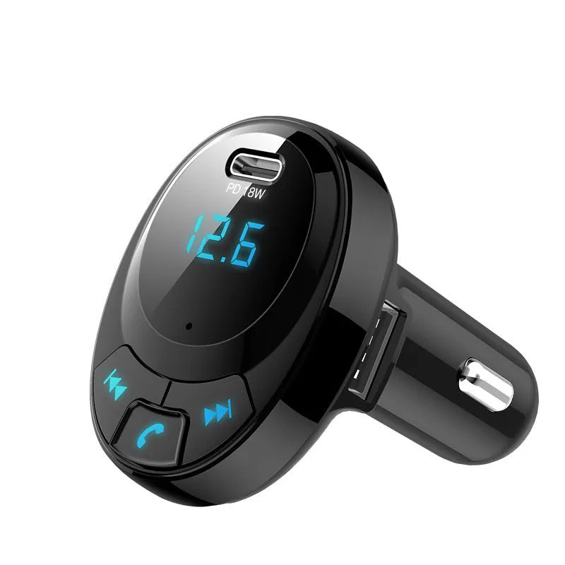 Black car MP3 charger with Bluetooth, digital display and dual USB ports
