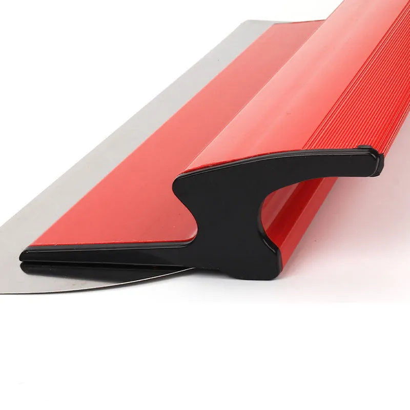 Grey leveling scraper with 40cm stainless steel blade for wall putty and wallpaper work