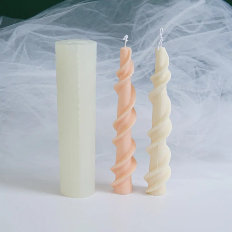 Spiral lace rod wax silicone mould for rotating candle patterns with photo colour finish