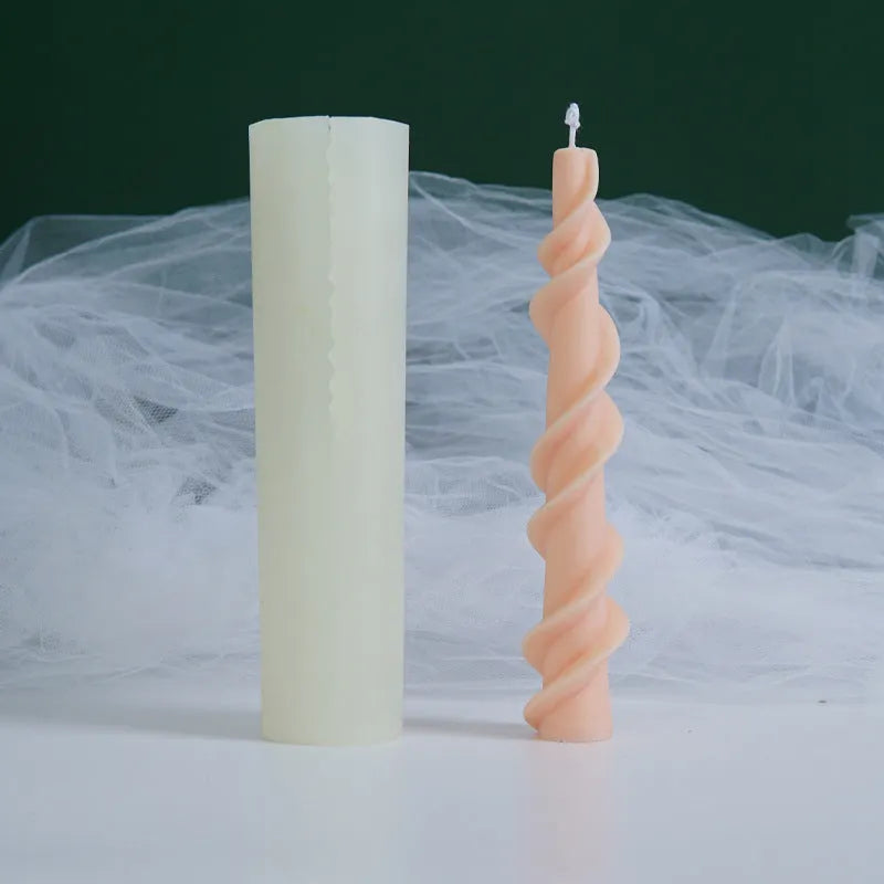 Spiral lace rod wax silicone mould for rotating candle patterns with photo colour finish