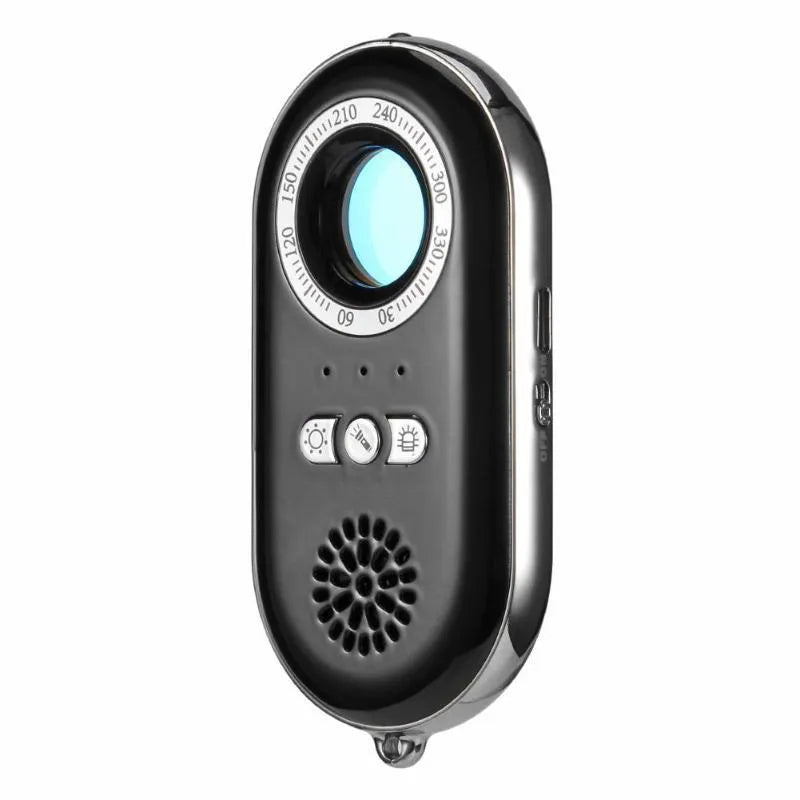 Compact black wireless signal detector with vibration alarm for hidden camera detection and anti-theft security