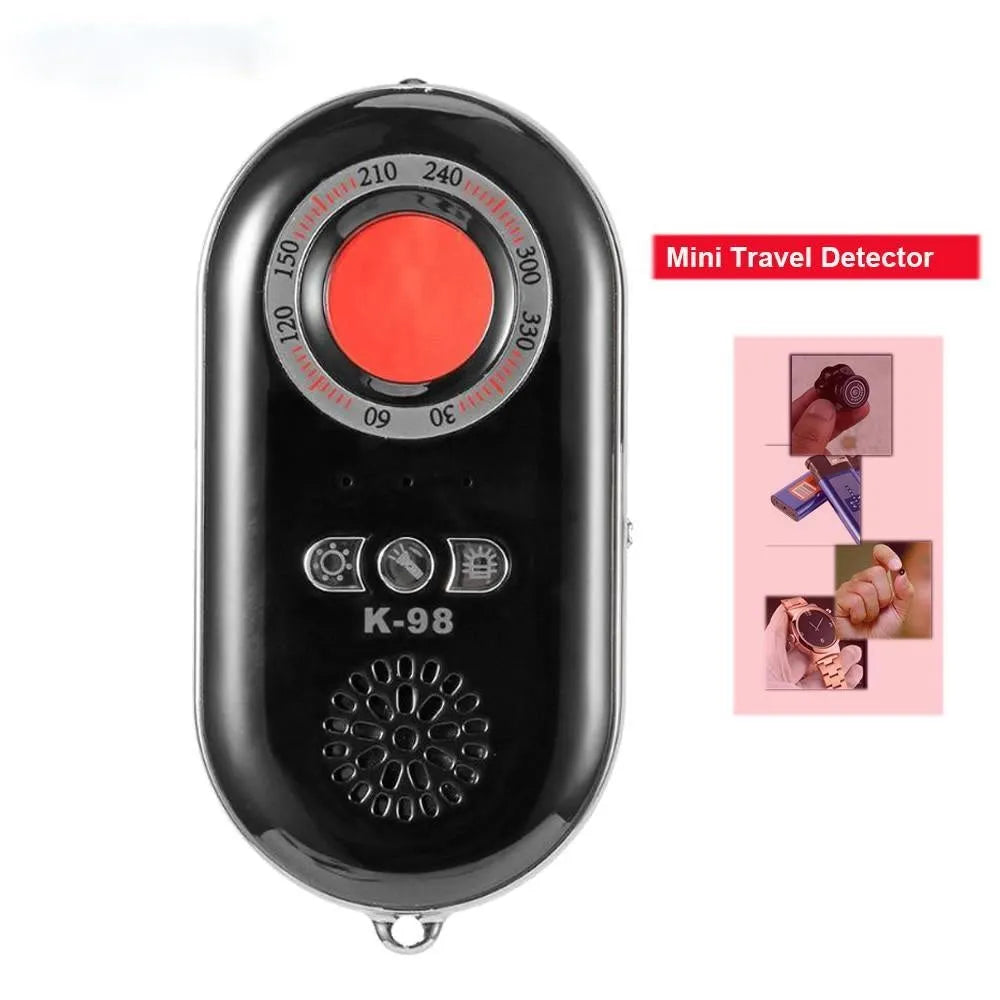Compact black wireless signal detector with vibration alarm for hidden camera detection and anti-theft security