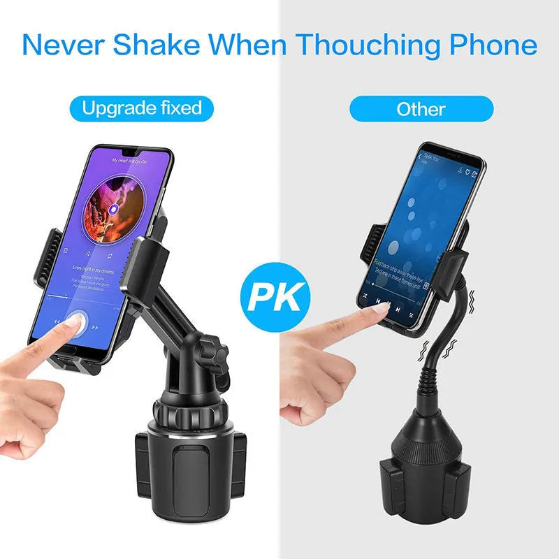 Black ABS car phone holder with adjustable height on dashboard