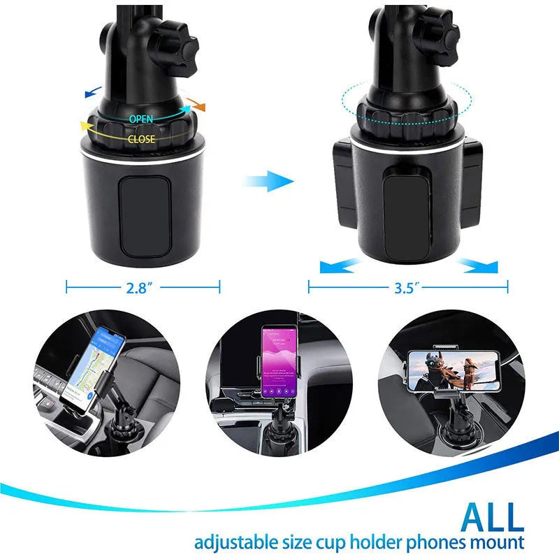 Black ABS car phone holder with adjustable height on dashboard
