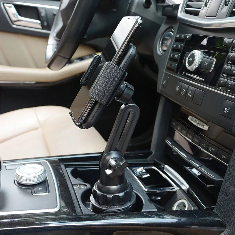 Black ABS car phone holder with adjustable height on dashboard