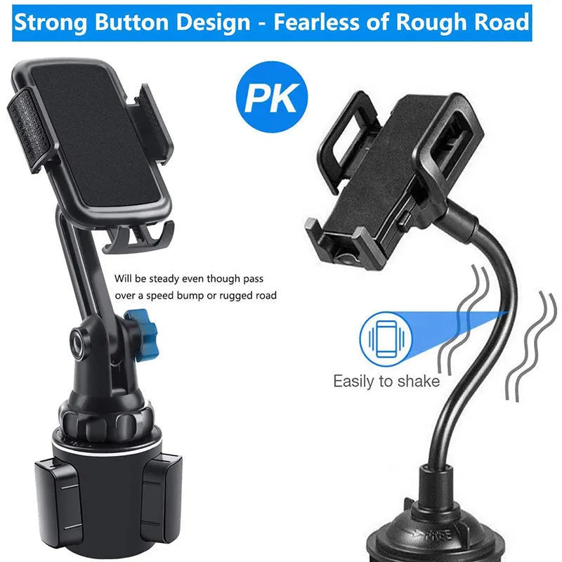 Black ABS car phone holder with adjustable height on dashboard