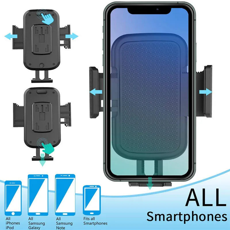 Black ABS car phone holder with adjustable height on dashboard