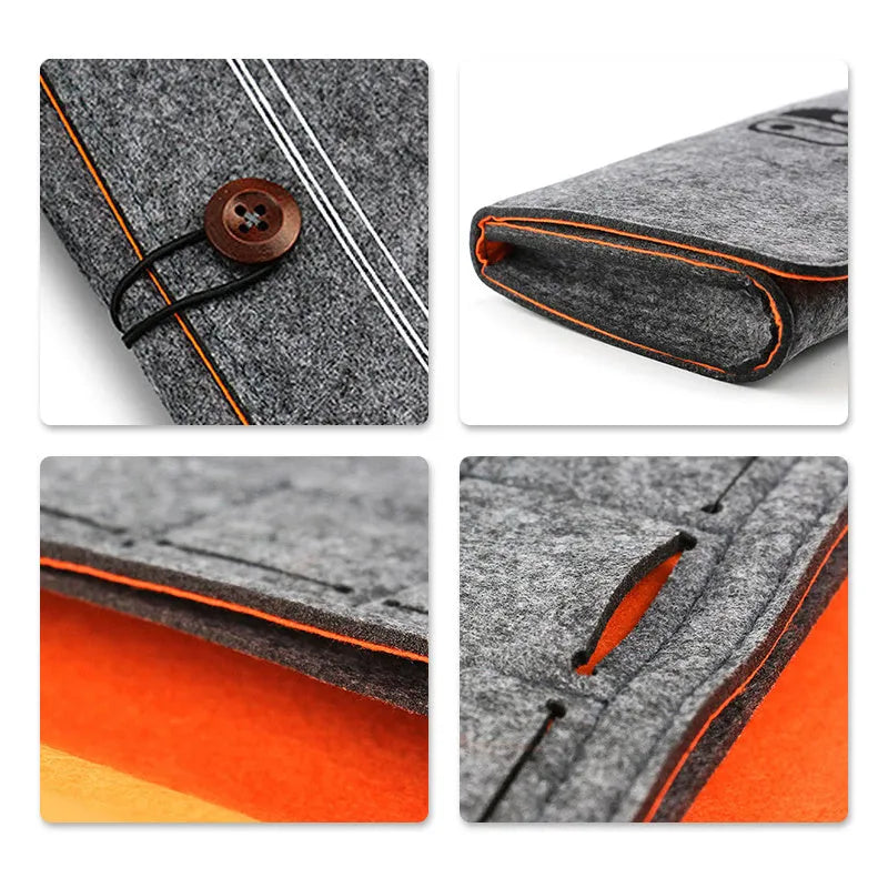 Black felt pouch for Nintendo Switch console with game card slots and double storage layer.