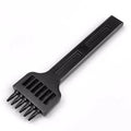 Black leather round hole punch tool showing 4mm spaced teeth for manual leather crafting