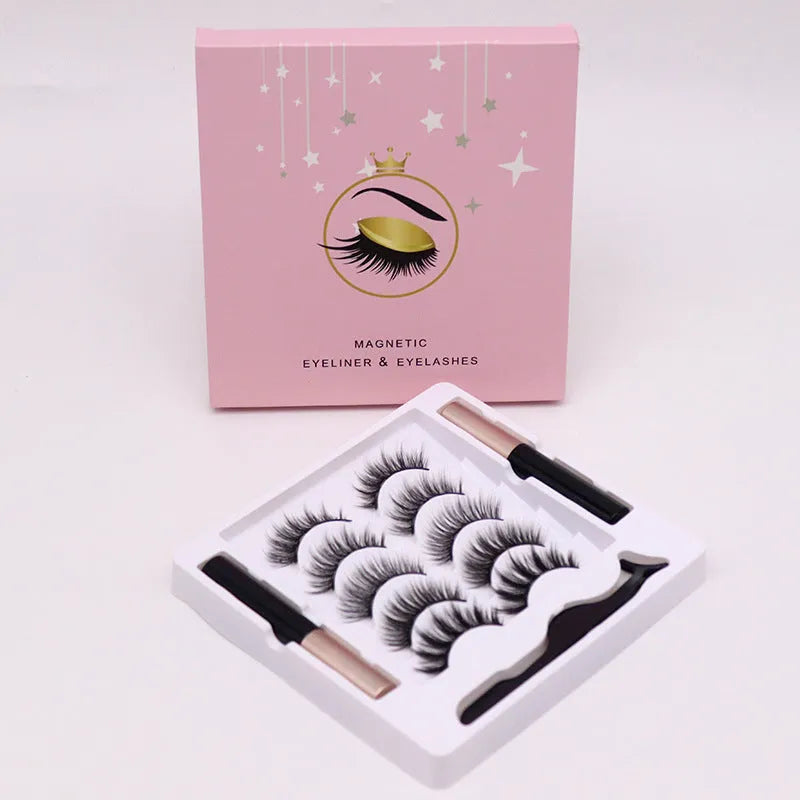 Magnetic false eyelashes and eyeliner set with waterproof properties and reusable design