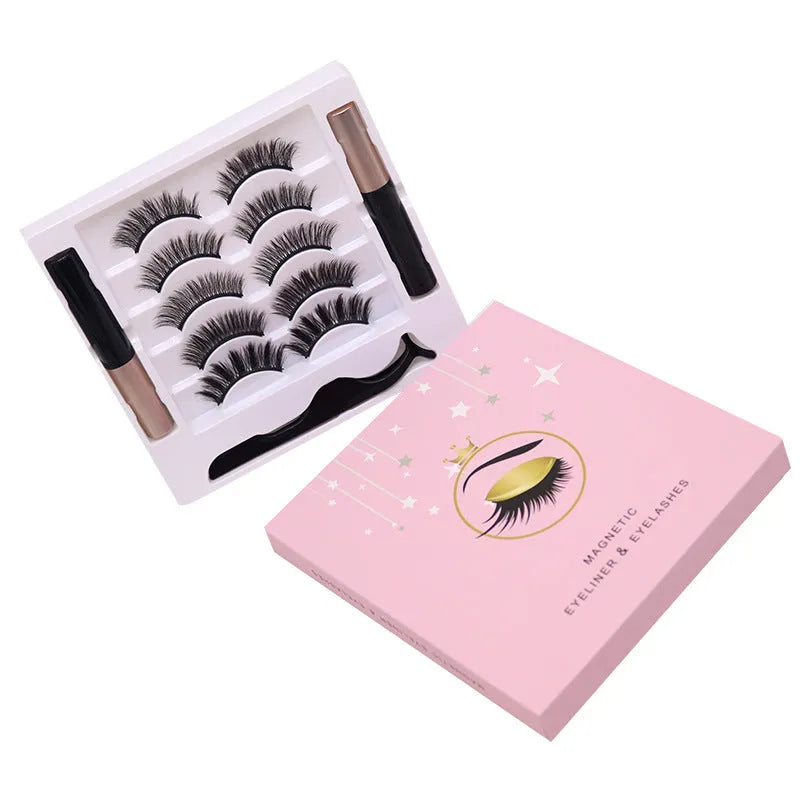Magnetic false eyelashes and eyeliner set with waterproof properties and reusable design