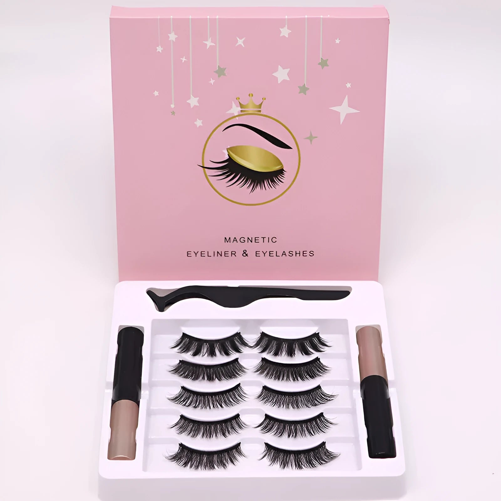 Magnetic false eyelashes and eyeliner set with waterproof properties and reusable design