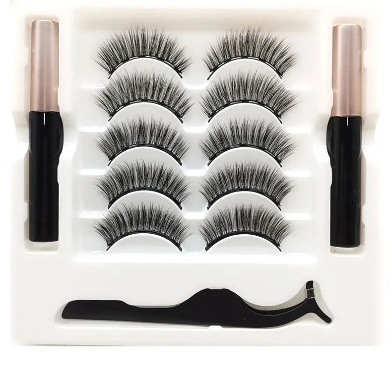 Magnetic false eyelashes and eyeliner set with waterproof properties and reusable design