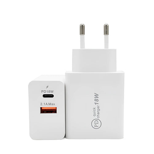 18W USB-C fast charger wall plug in black with US plug for smartphone charging