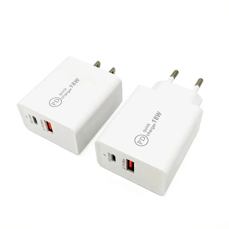 18W USB-C fast charger wall plug in black with US plug for smartphone charging