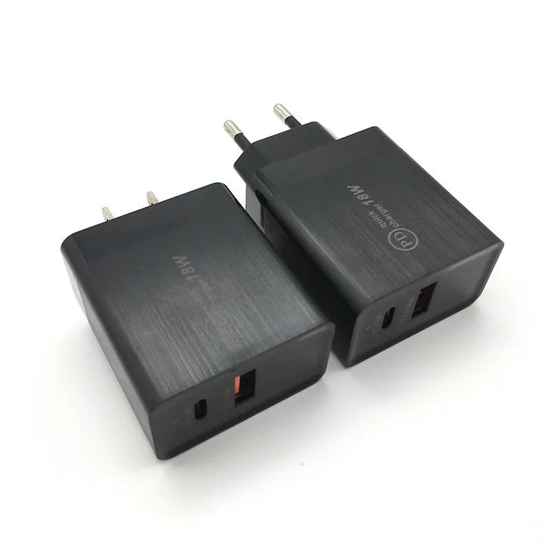 18W USB-C fast charger wall plug in black with US plug for smartphone charging