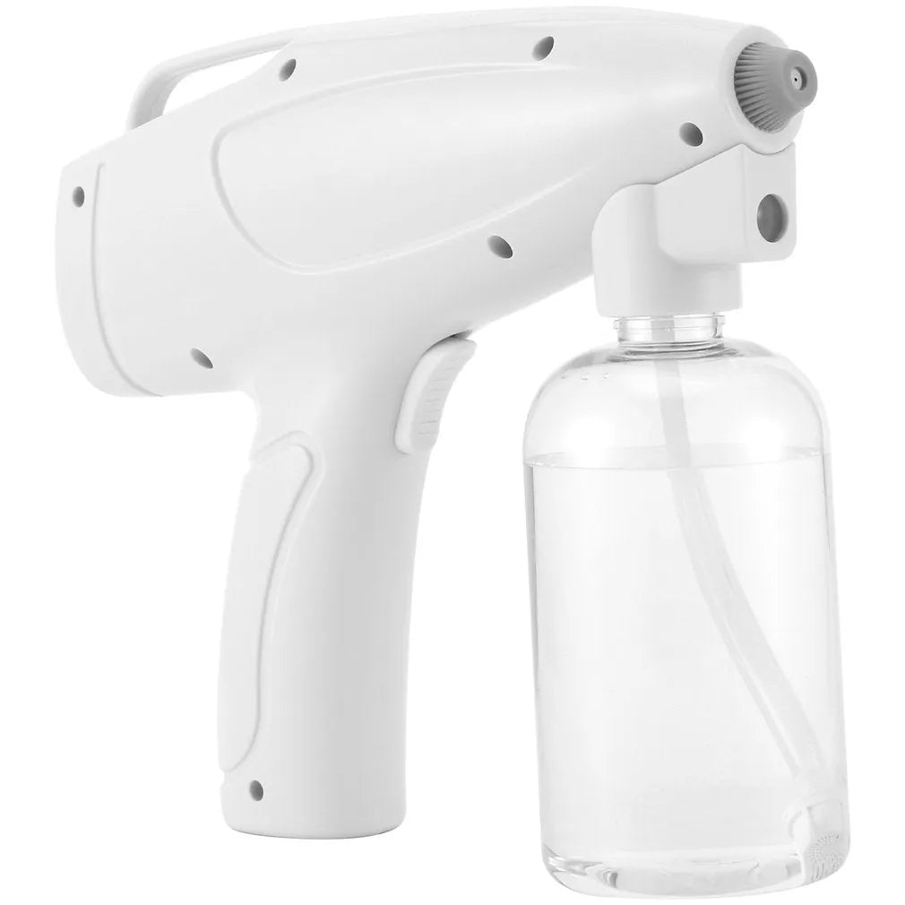 White handheld wireless electric spray disinfection gun with anti-blocking nozzle and USB-C charging port
