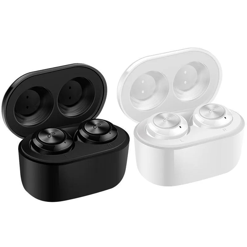 Black and white A6 noise cancelling Bluetooth headset with TWS bilateral stereo earphones