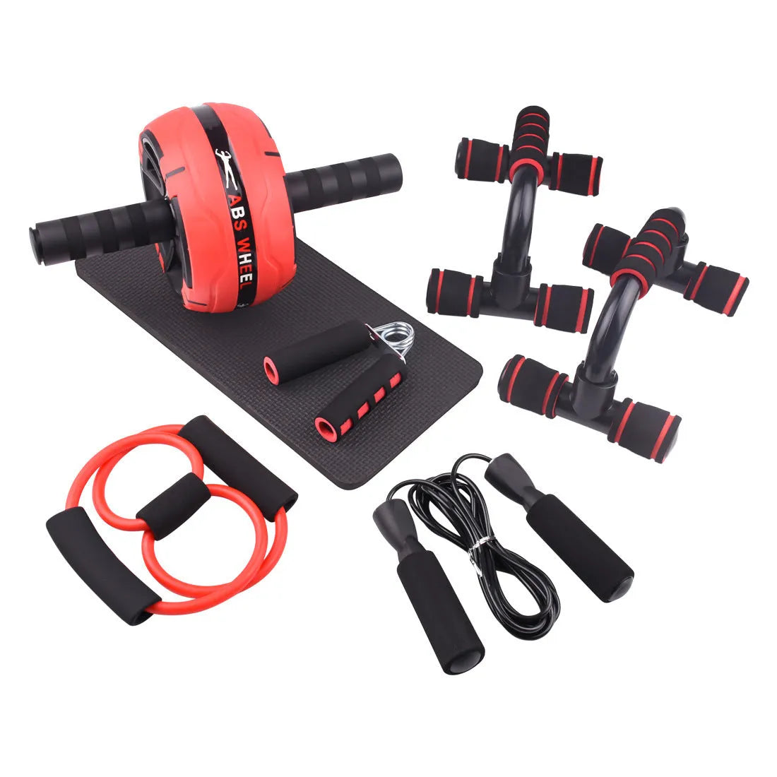 AB Power abdominal fitness machine with a metal push-up bar and a set of coloured resistance bands.