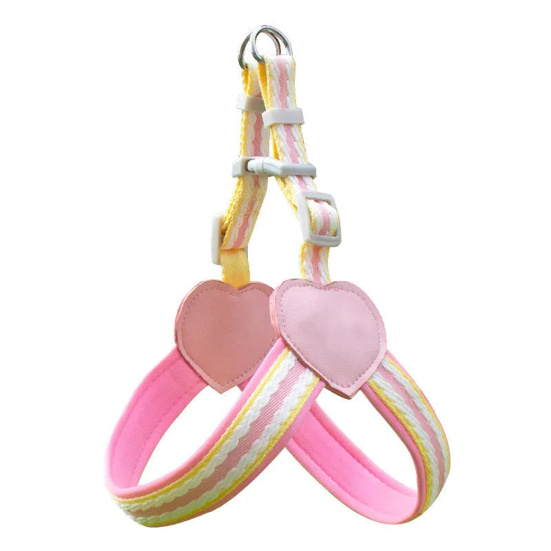 Nylon dog walking chest strap with hand holding rope in various colours and sizes