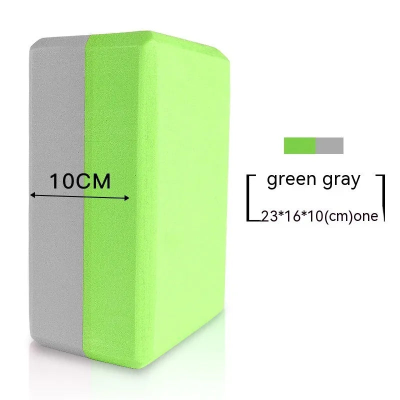 EVA foam yoga block in violet colour, shown next to a pink block, demonstrating its size and rectangular shape for fitness support.