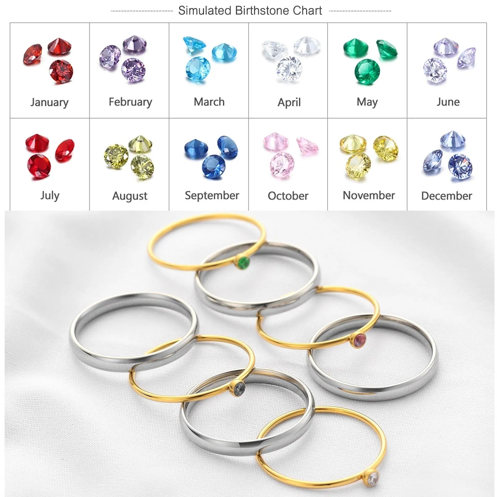 December birthstone titanium steel ring with geometric engraving and electroplated finish