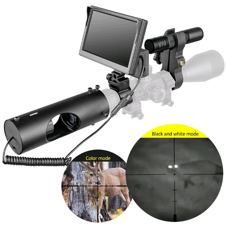 Black digital night vision goggles with 5 inch LCD display and infrared transmitter for 200 metre viewing